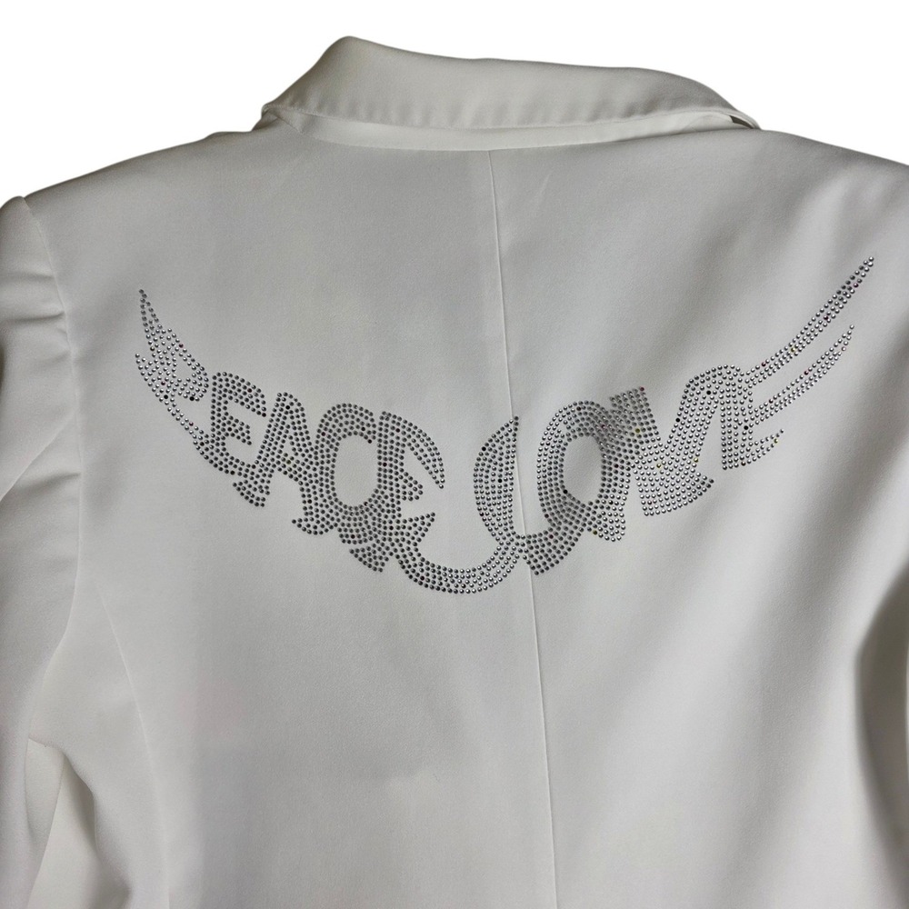 Zadig & Voltaire Viva Velvet Blazer Judo White Strass Rhinestone Peace Love 40
